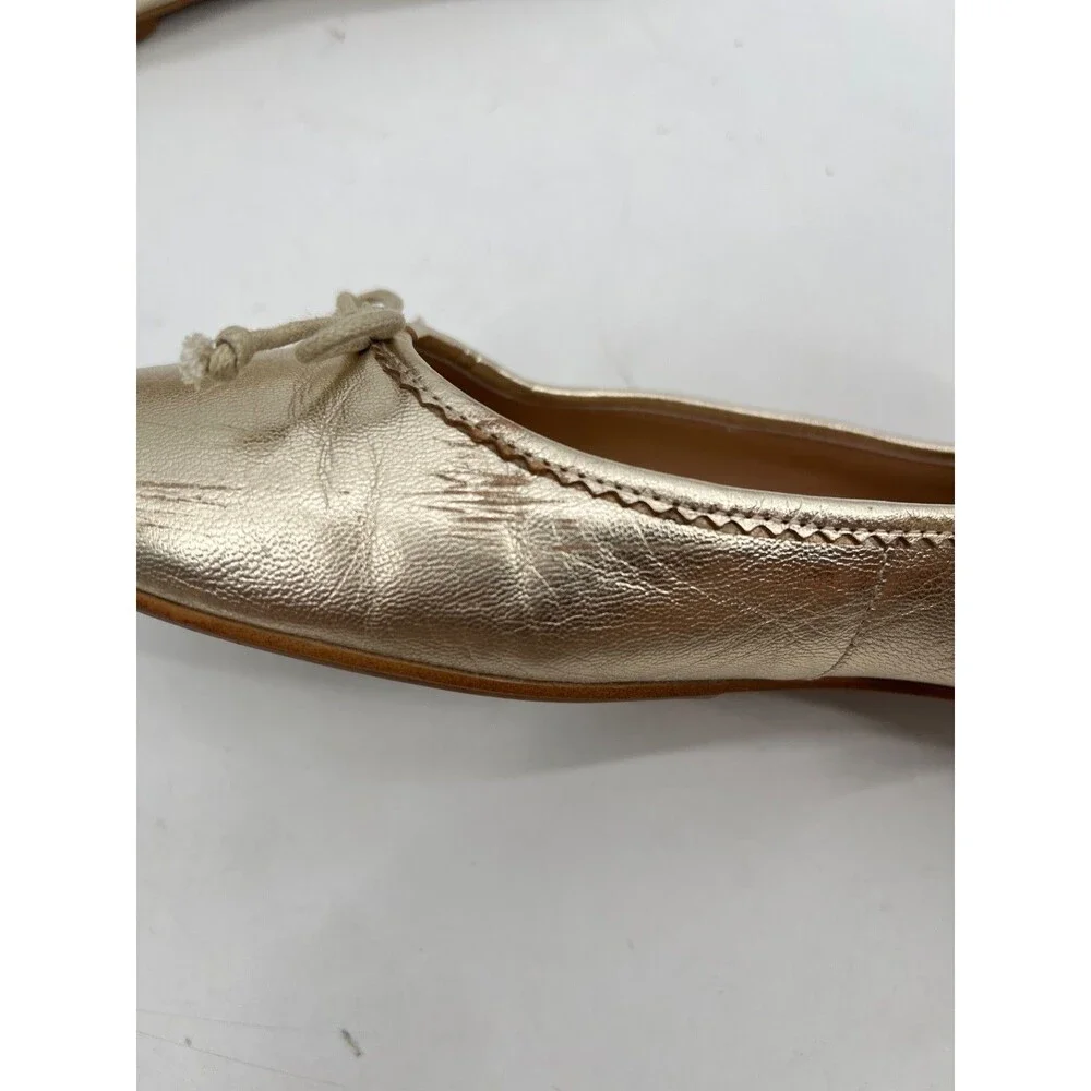 Boden Kitty Flexi Sole Ballet Flats 39 Gold Leather Bow Scalloped Heel